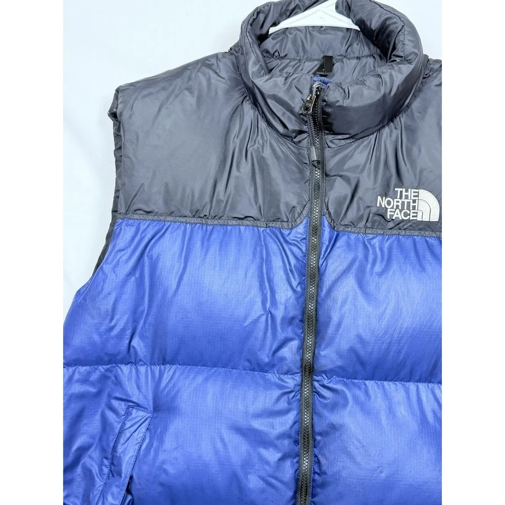 Vintage The North Face Mens XL Nuptse 700 Goose Down Vest Blue Full Zip Hood‎